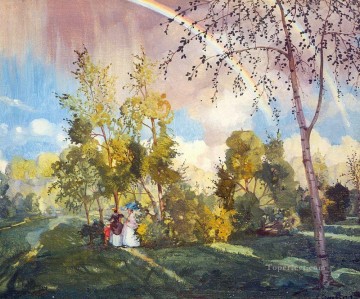 Artworks in 150 Subjects Painting - landscape with a rainbow 1919 Konstantin Somov woods trees